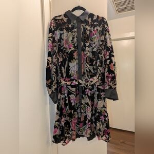 NWT FATE FLORAL BURN OUT VELVET BELTED SHIRT DRESS 100% POLYESTER 2X
